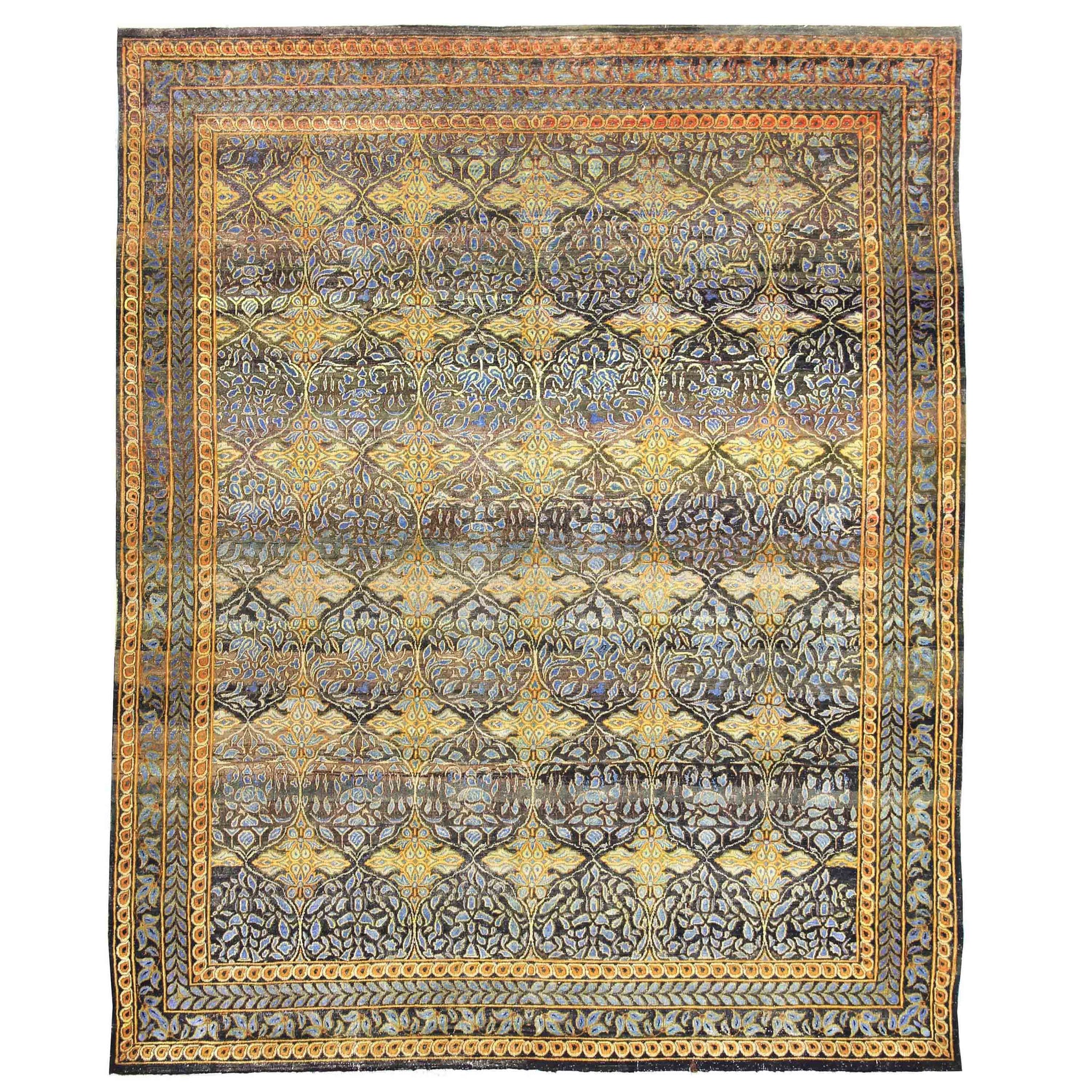 Transitional Wool & Silk Gray Handknotted Rug