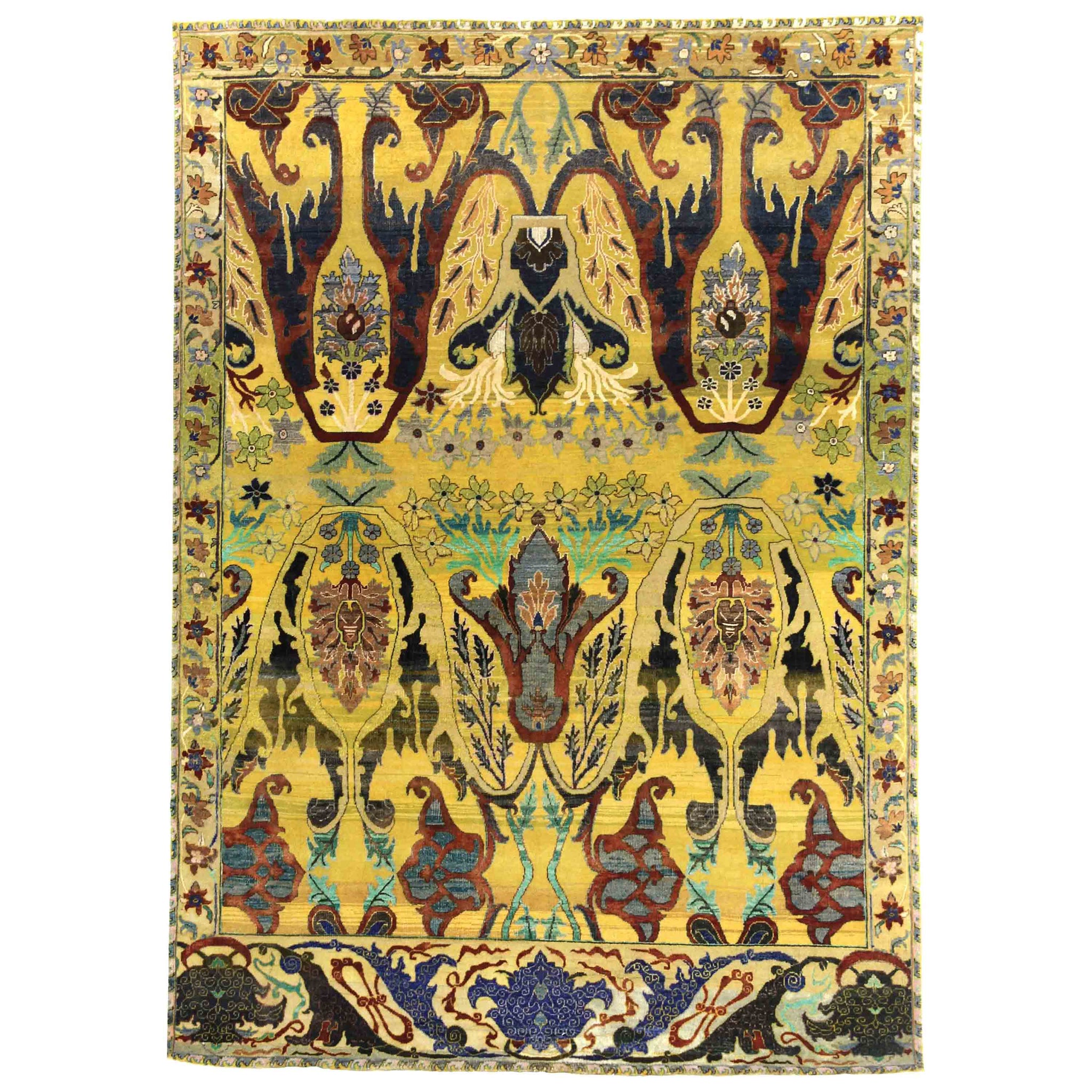 Traditional Wool Yellow Handknotted Rug