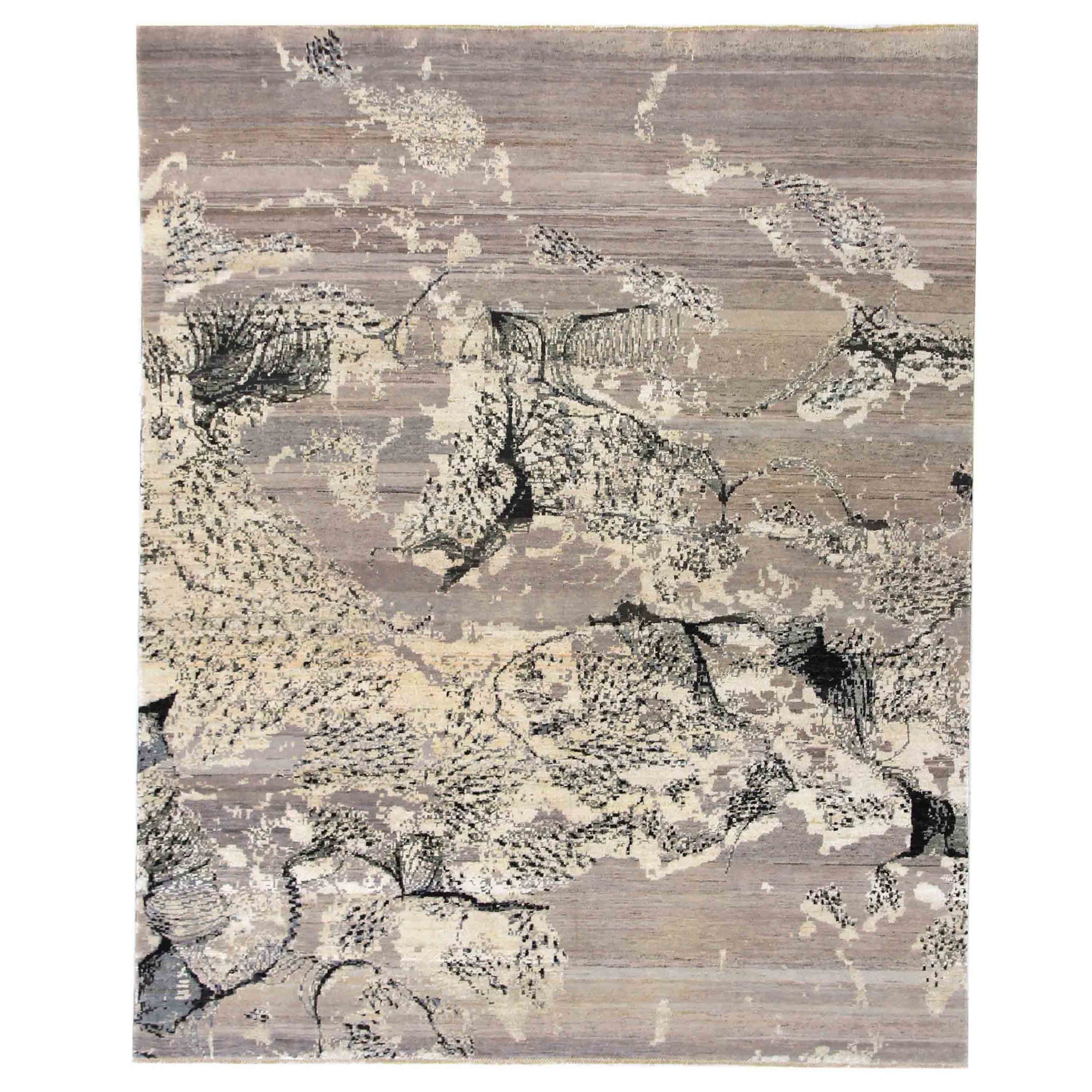 Transitional Silk & Wool Grey Handknotted Rug
