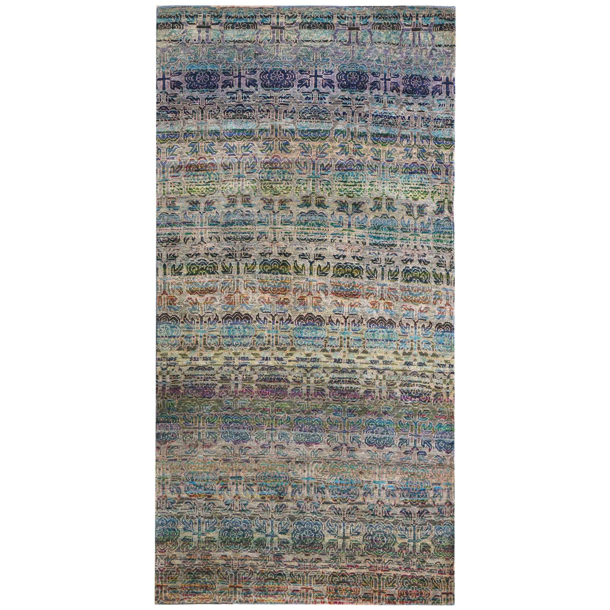 Transitional Silk Blue Handknotted Rug