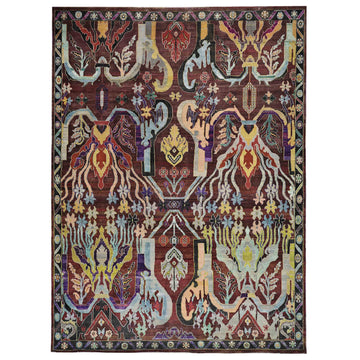 Traditional Wool & Silk Red Handknotted Rug