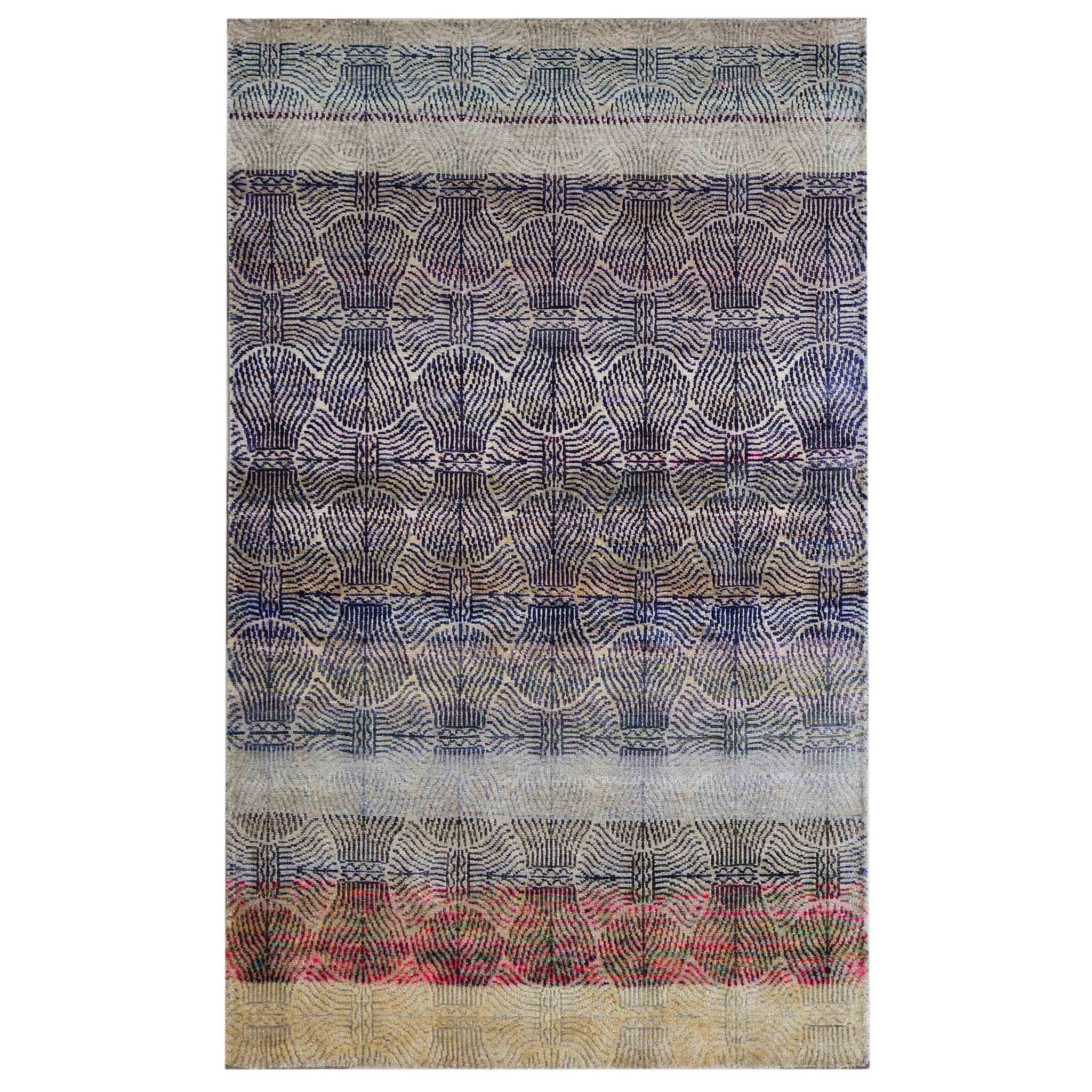 Transitional Silk Blue Handknotted Rug