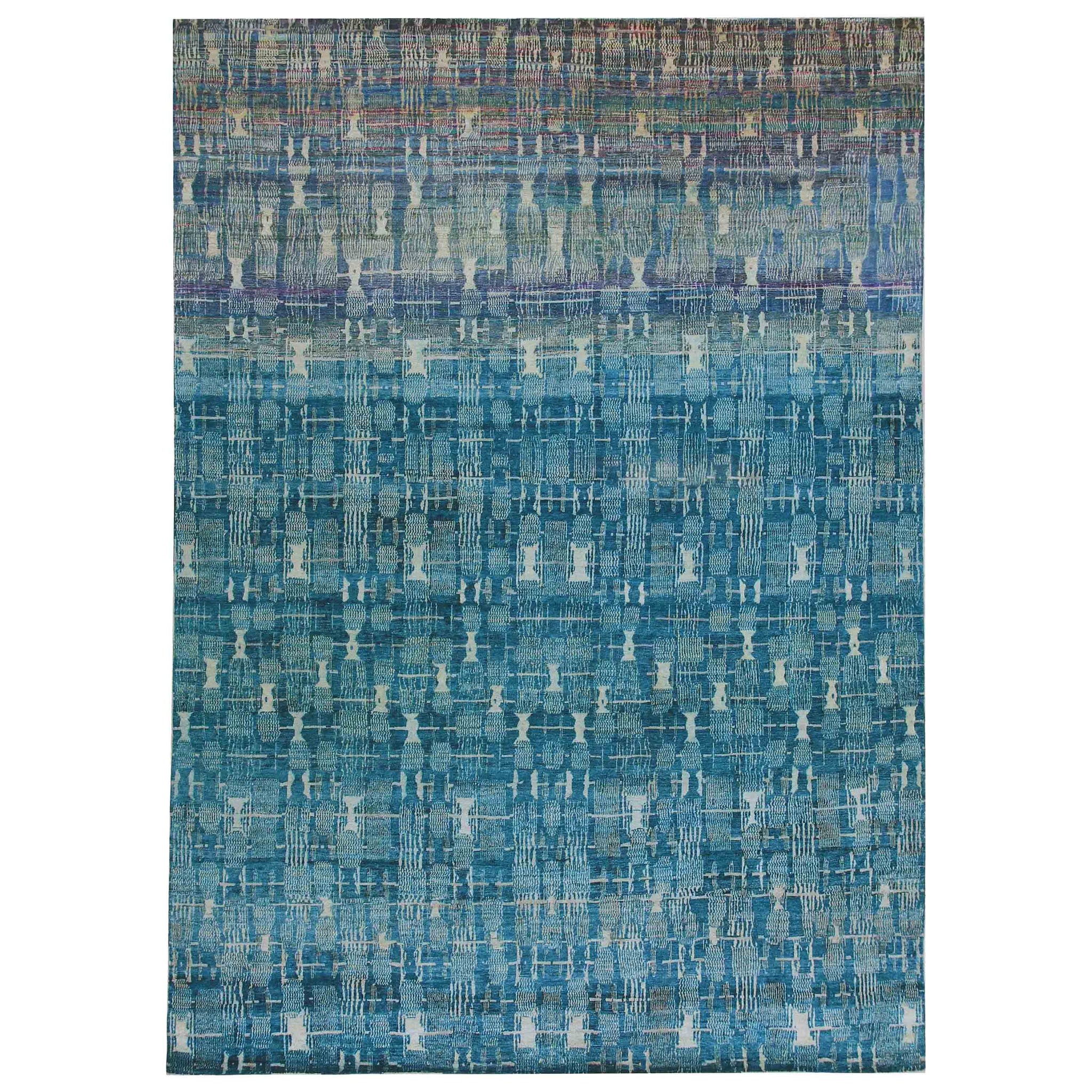 Transitional Silk Light Blue Handknotted Rug