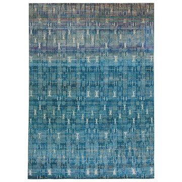 Transitional Silk Light Blue Handknotted Rug