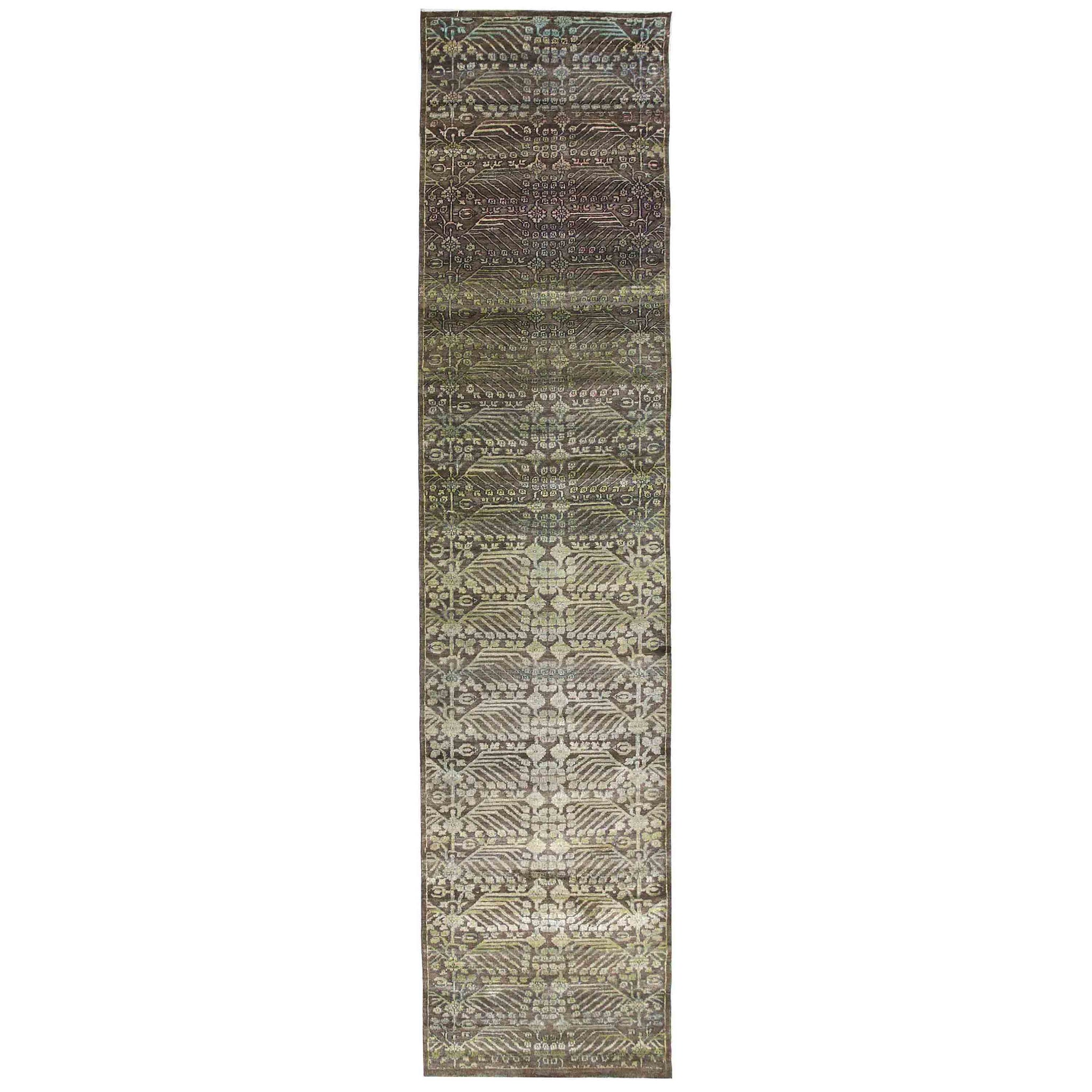 Transitional Wool & Silk Brown Handknotted Rug