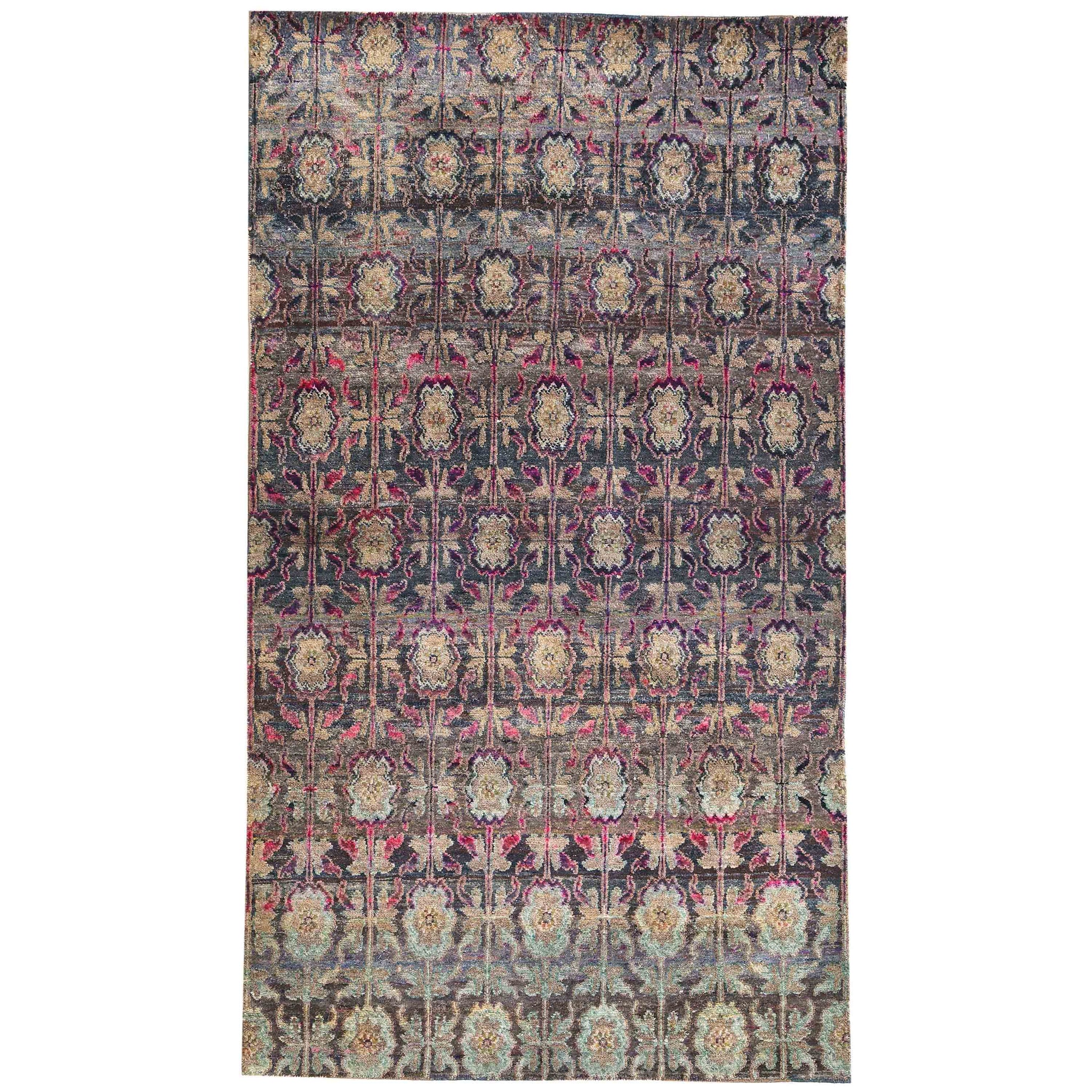 Transitional Wool & Silk Gray Handknotted Rug