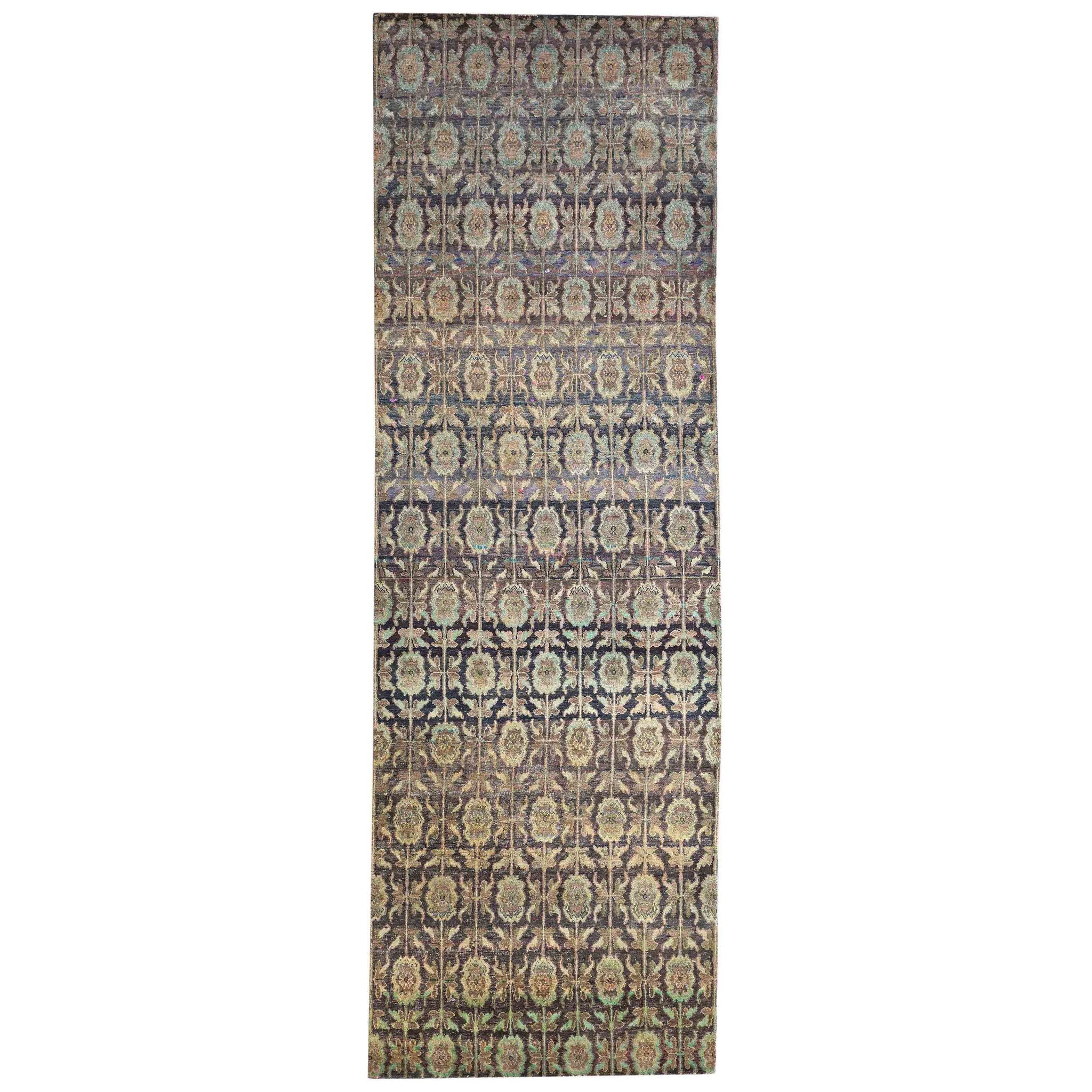 Transitional Wool & Silk Gray Handknotted Rug