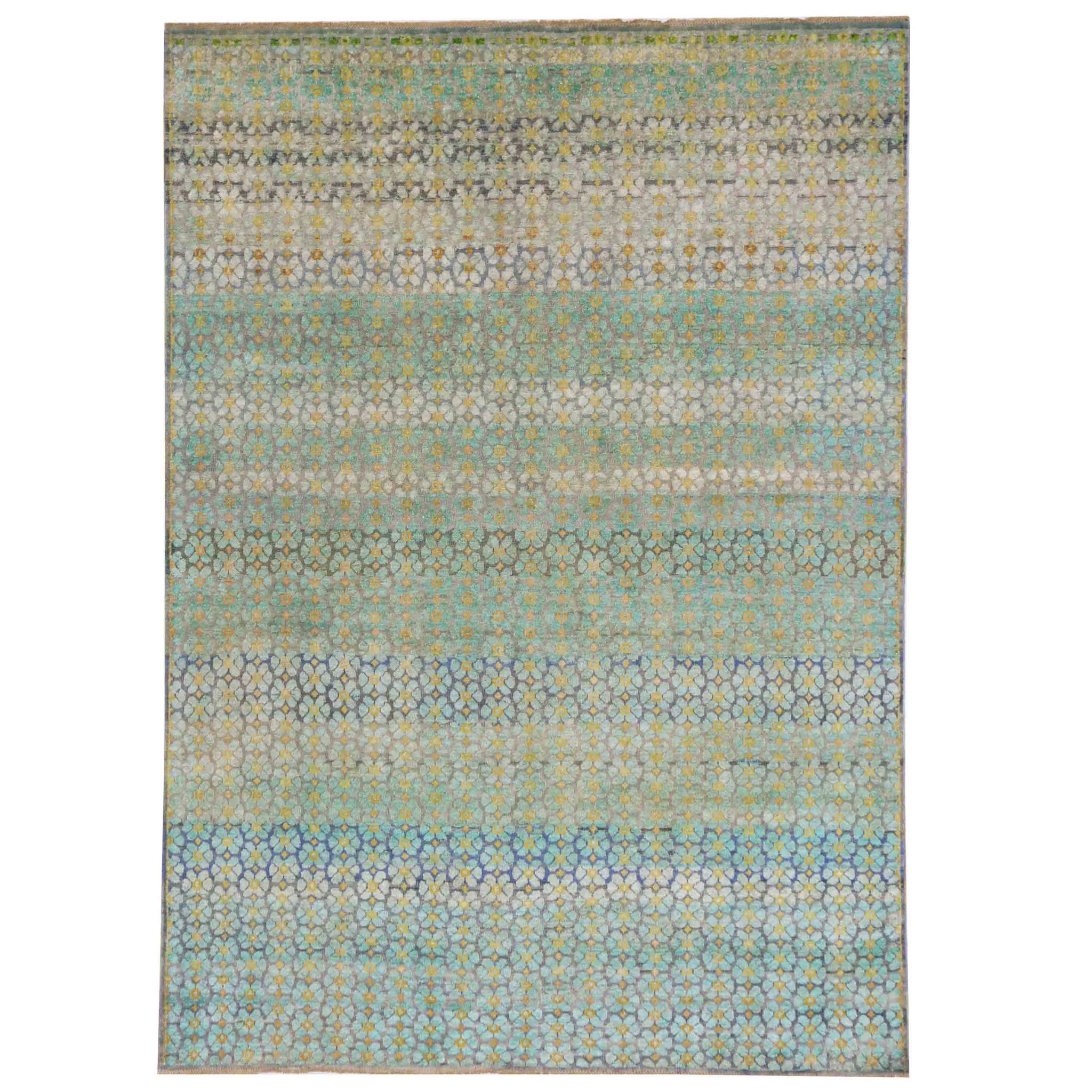 Transitional Silk Green Handknotted Rug