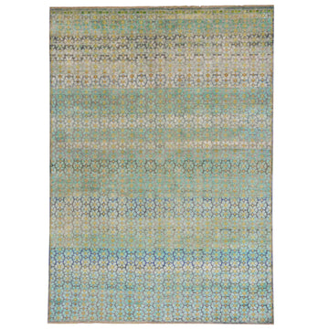 Transitional Silk Green Handknotted Rug