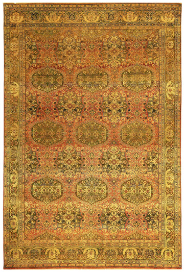 Transitional Silk & Wool Yellow Handknotted Rug