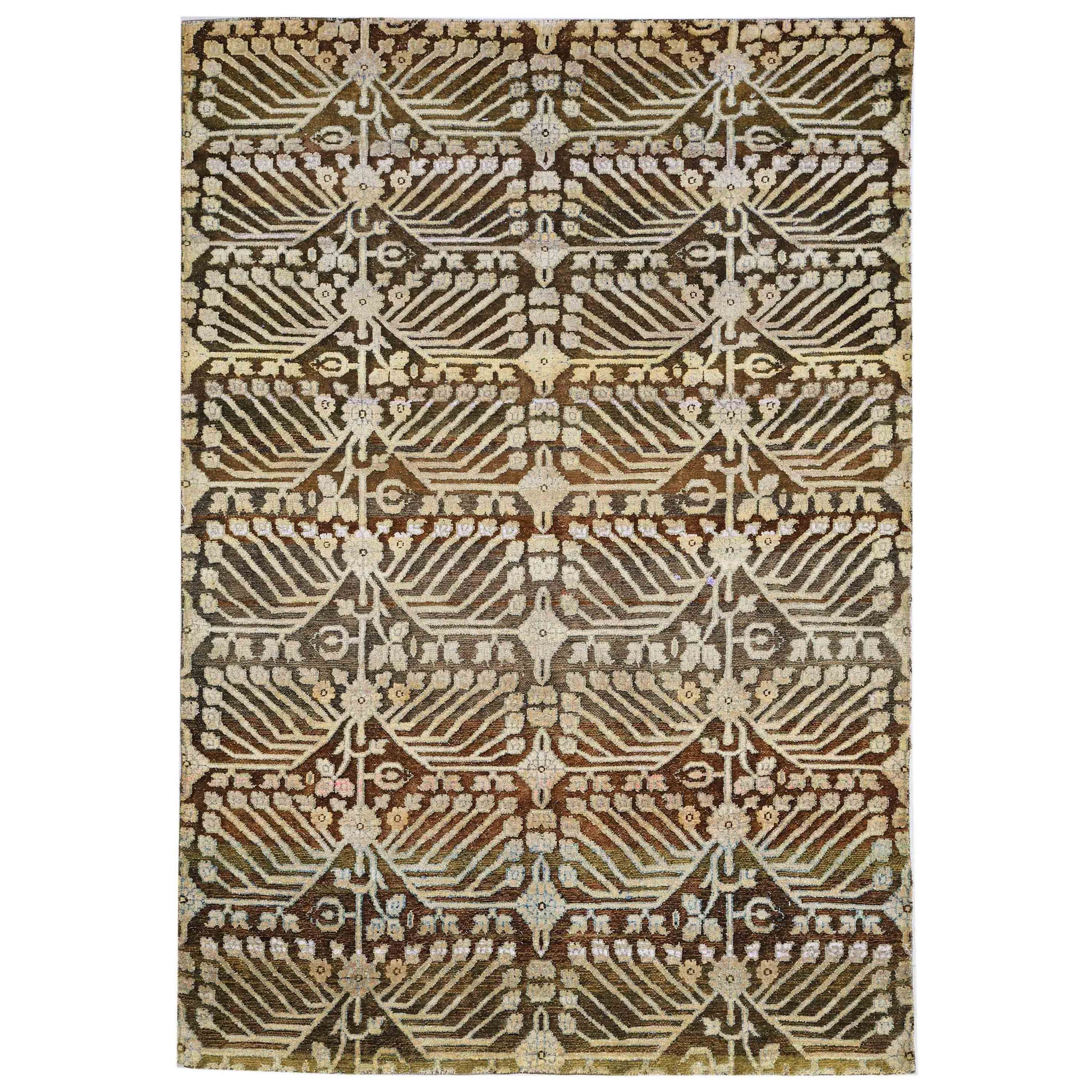 Transitional Wool & Silk Brown Handknotted Rug