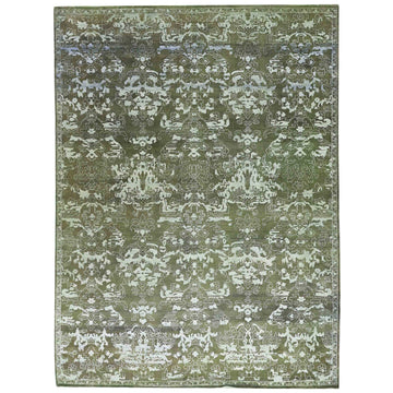 Transitional Wool & Silk Green Handknotted Rug