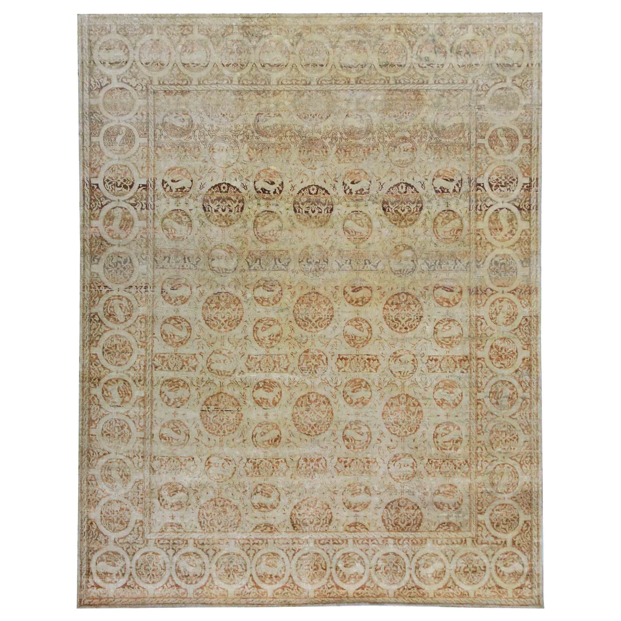 Transtional Silk Beige Handknotted Rug