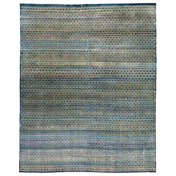 Transtional Silk & Wool Blue Handknotted Rug
