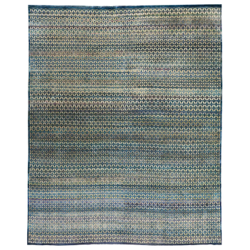 Transtional Silk & Wool Blue Handknotted Rug
