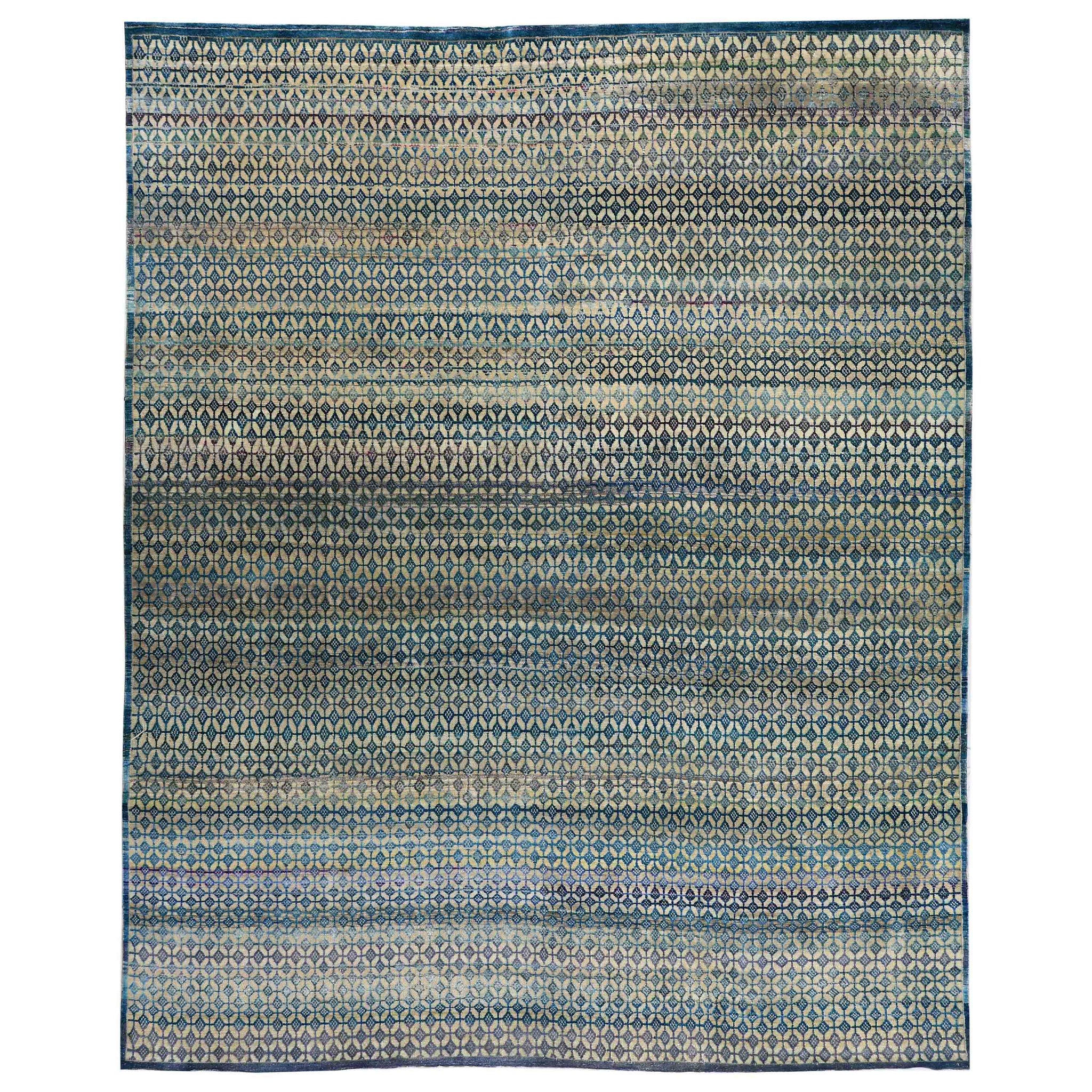 Transitional Silk & Wool Blue Handknotted Rug