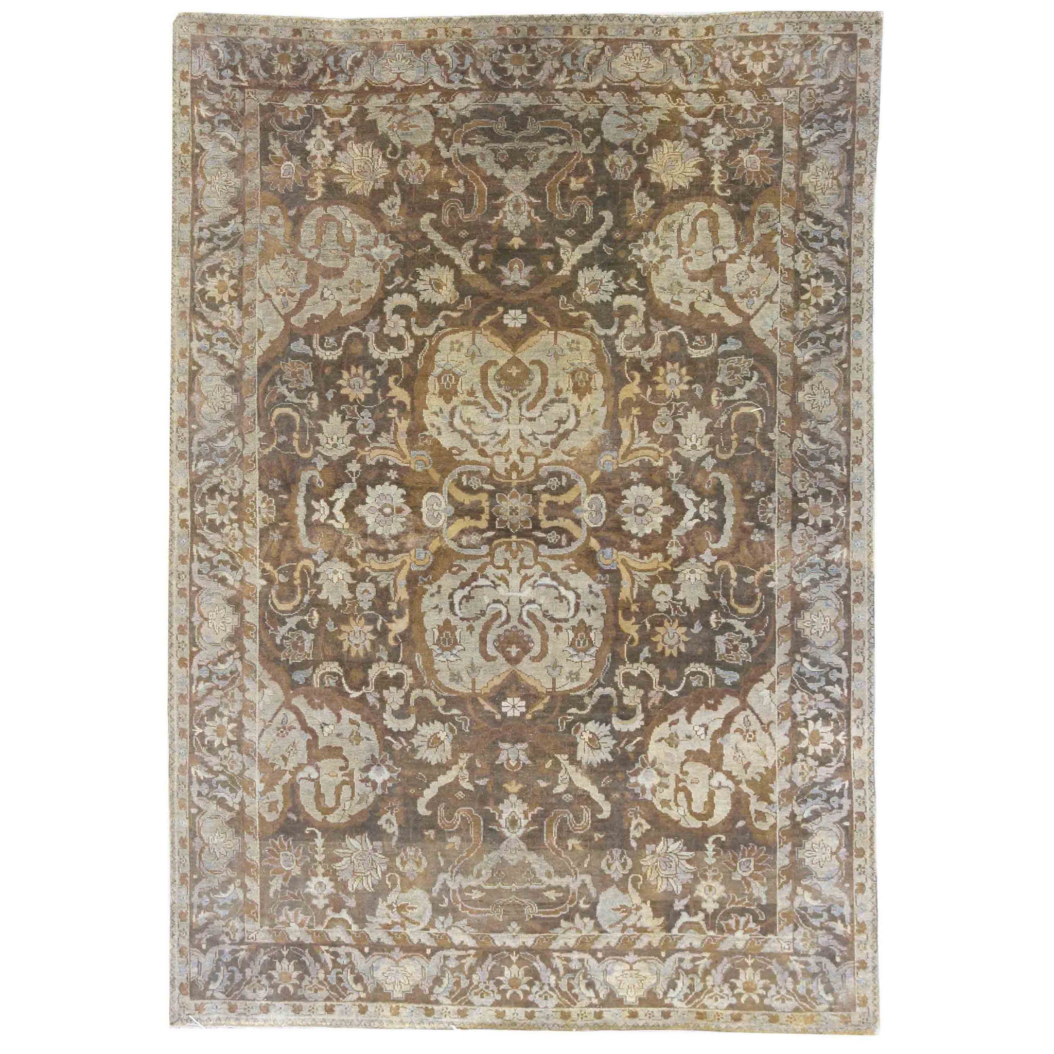 Transitional Wool & Silk Brown Handknotted Rug