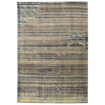 Transitional Silk & Wool Green Handknotted Rug