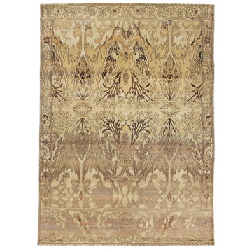 Transitional Wool & Silk Cream Handknotted Rug