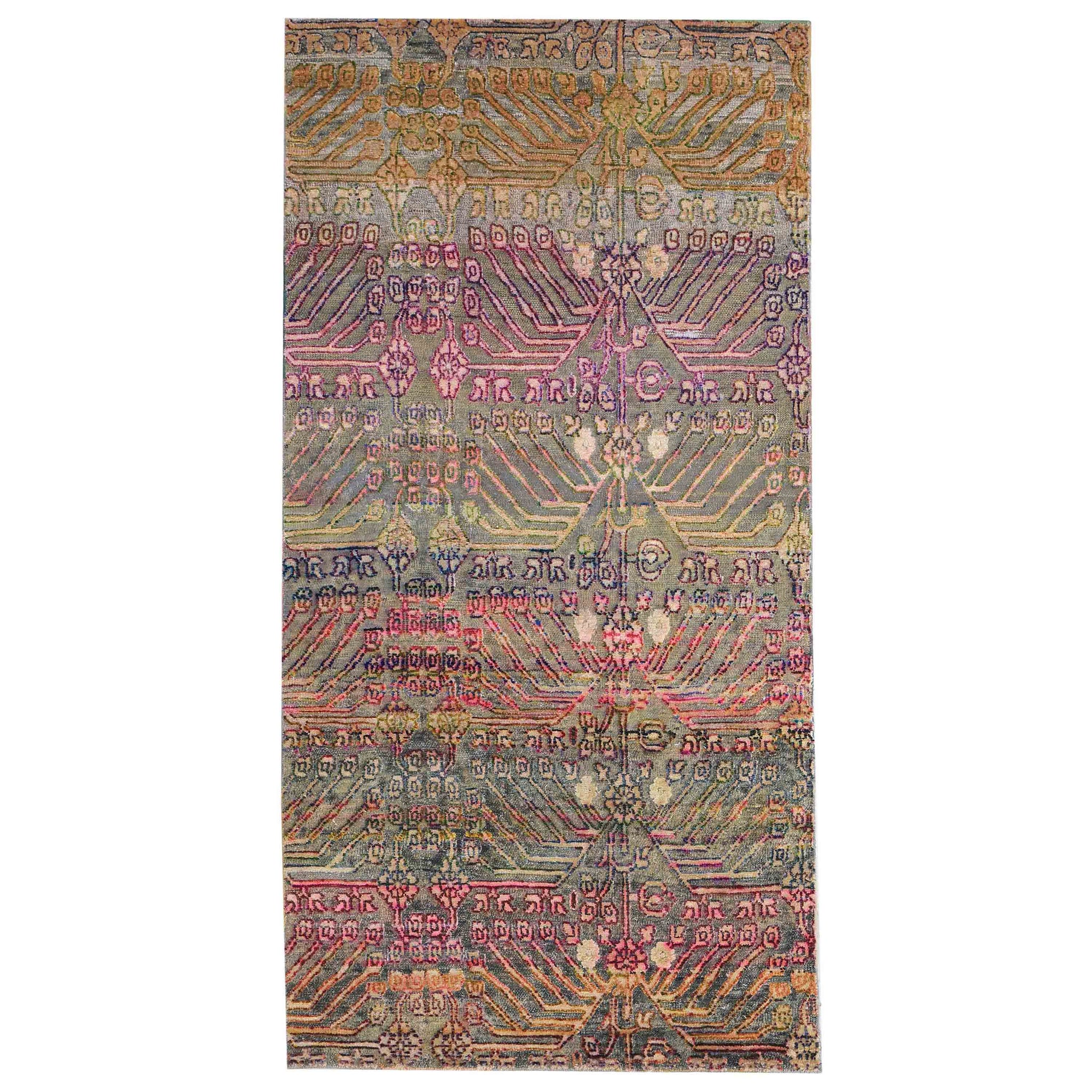 Transitional Silk Gray Handknotted Rug