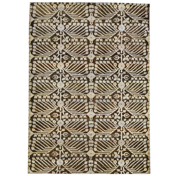 Transtional Silk & Wool Cream Handknotted Rug