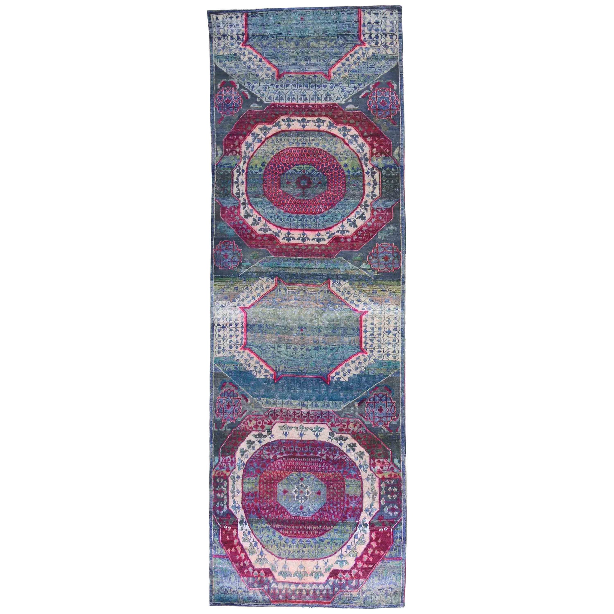 Transitional Silk Blue Handknotted Rug