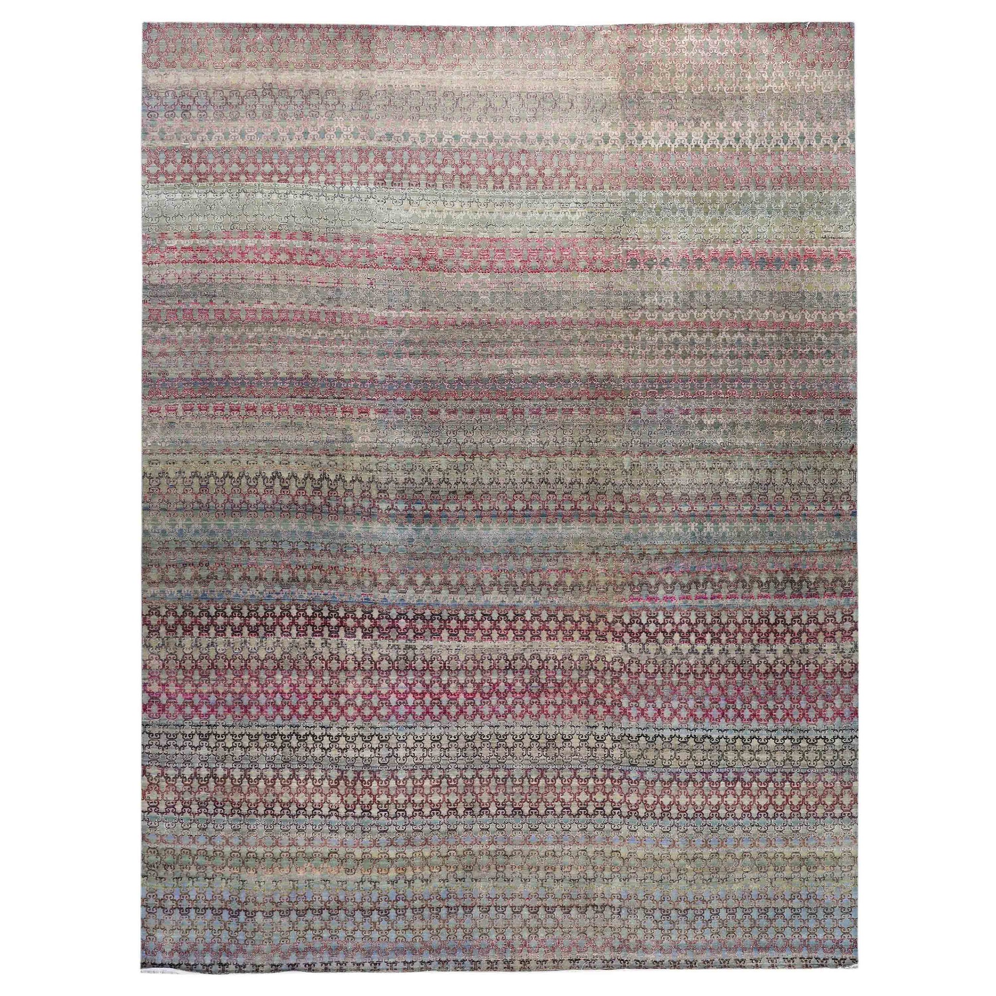 Transtional Silk & Wool Grey Handknotted Rug