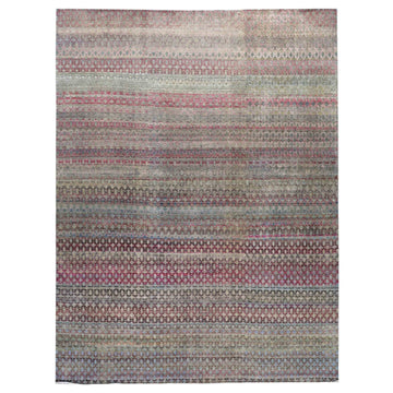 Transtional Silk & Wool Grey Handknotted Rug