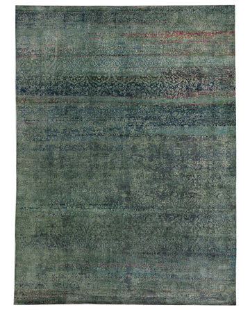 Transitional Silk Green Hand knotted Rug