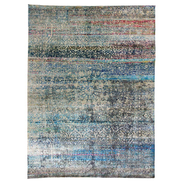 Transitional Silk Blue Handknotted Rug