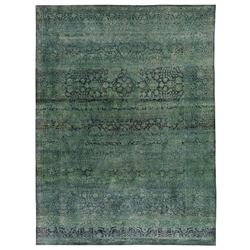 Transtional Silk Green Handknotted Rug