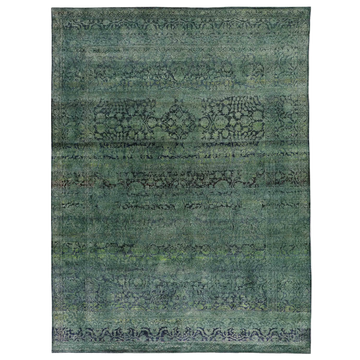 Transtional Silk Green Handknotted Rug