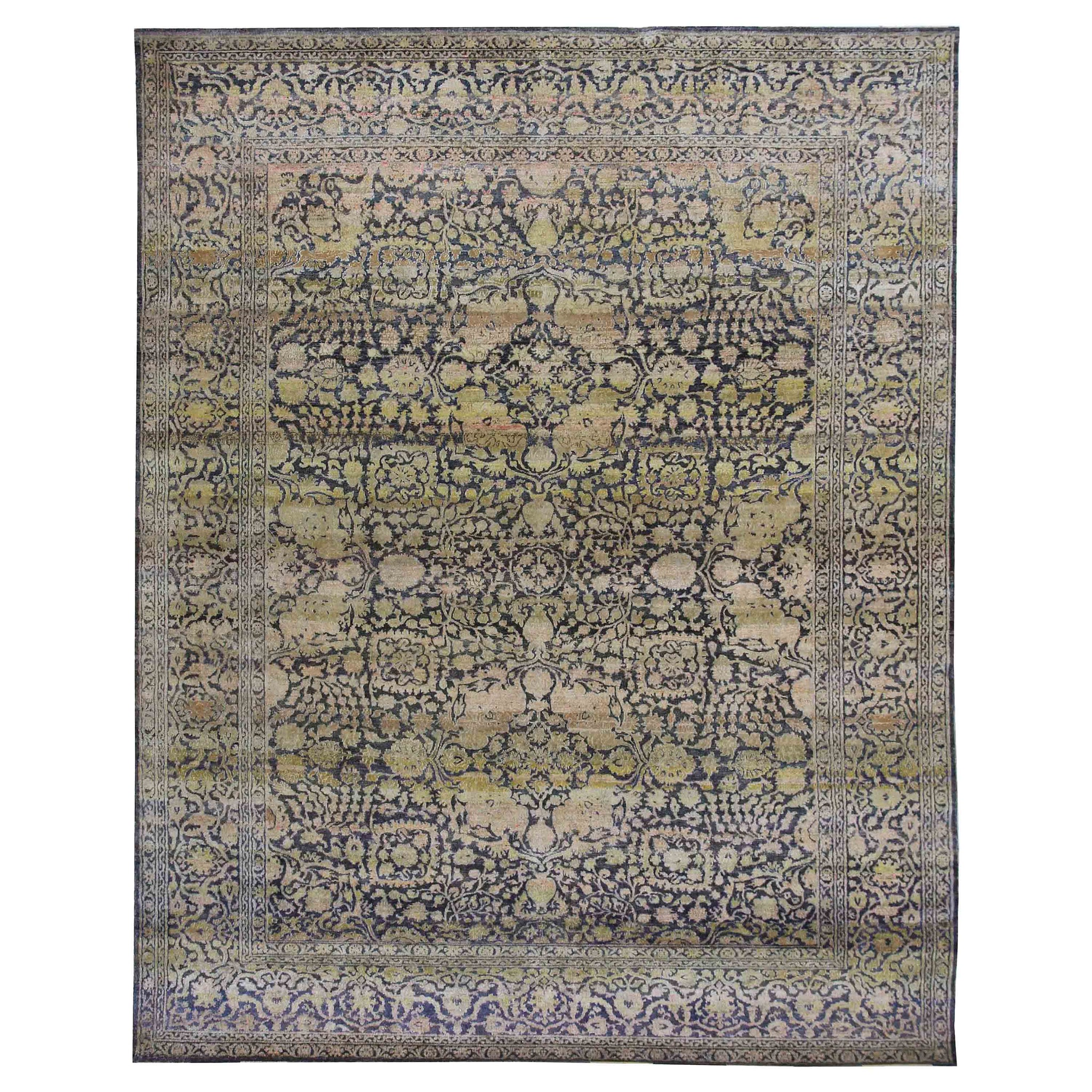 Transitional Silk Navy Handknotted Rug