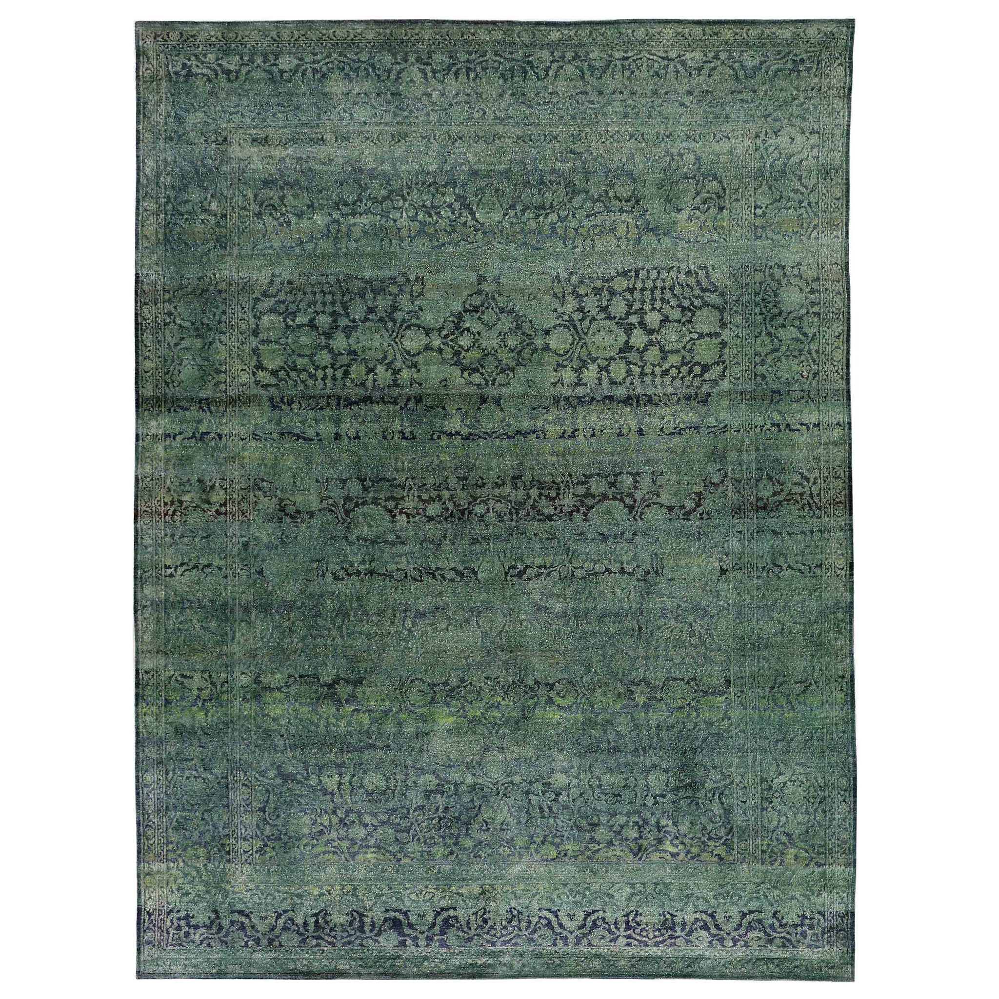 Transitional Silk Green Handknotted Rug