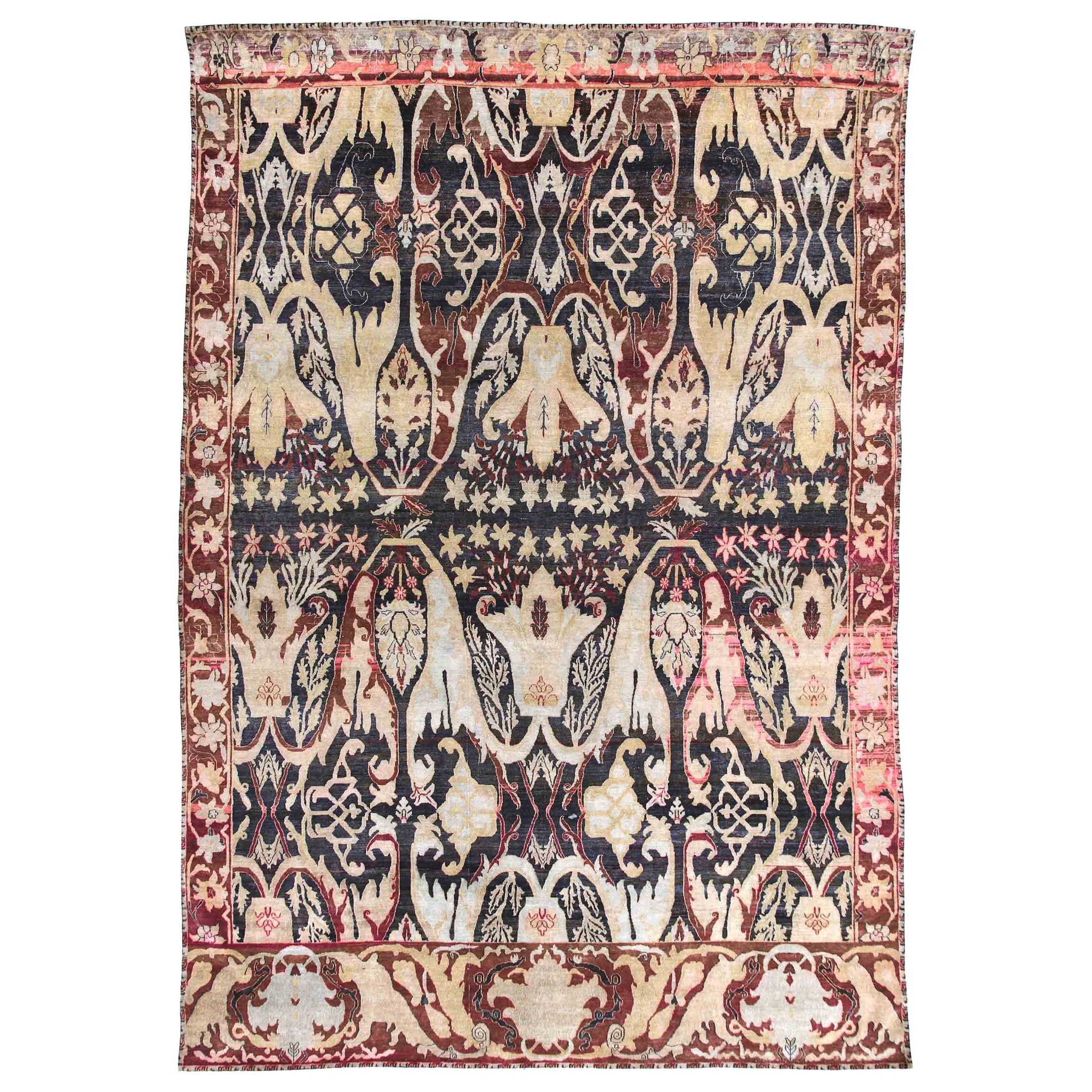 Transitional Silk Black Handknotted Rug