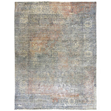 Transitional Wool & Silk Gray Handknotted Rug