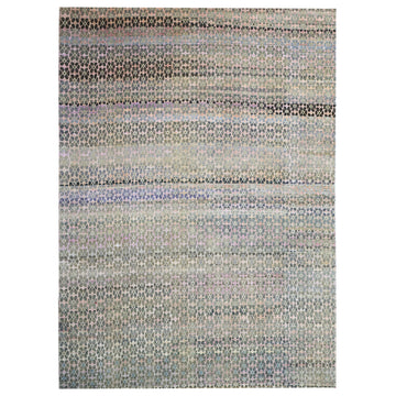 Transtional Silk & Wool Cream Handknotted Rug