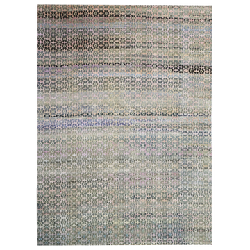 Transtional Silk & Wool Cream Handknotted Rug