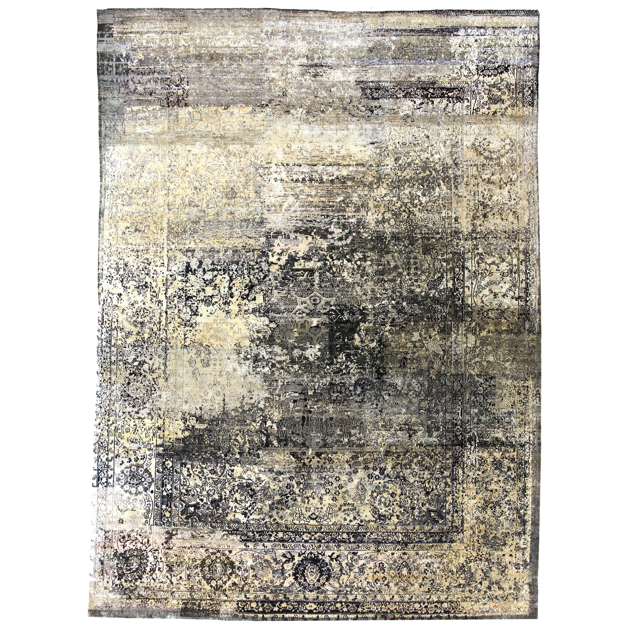 Contemporary Silk & Wool Grey Handknotted Rug