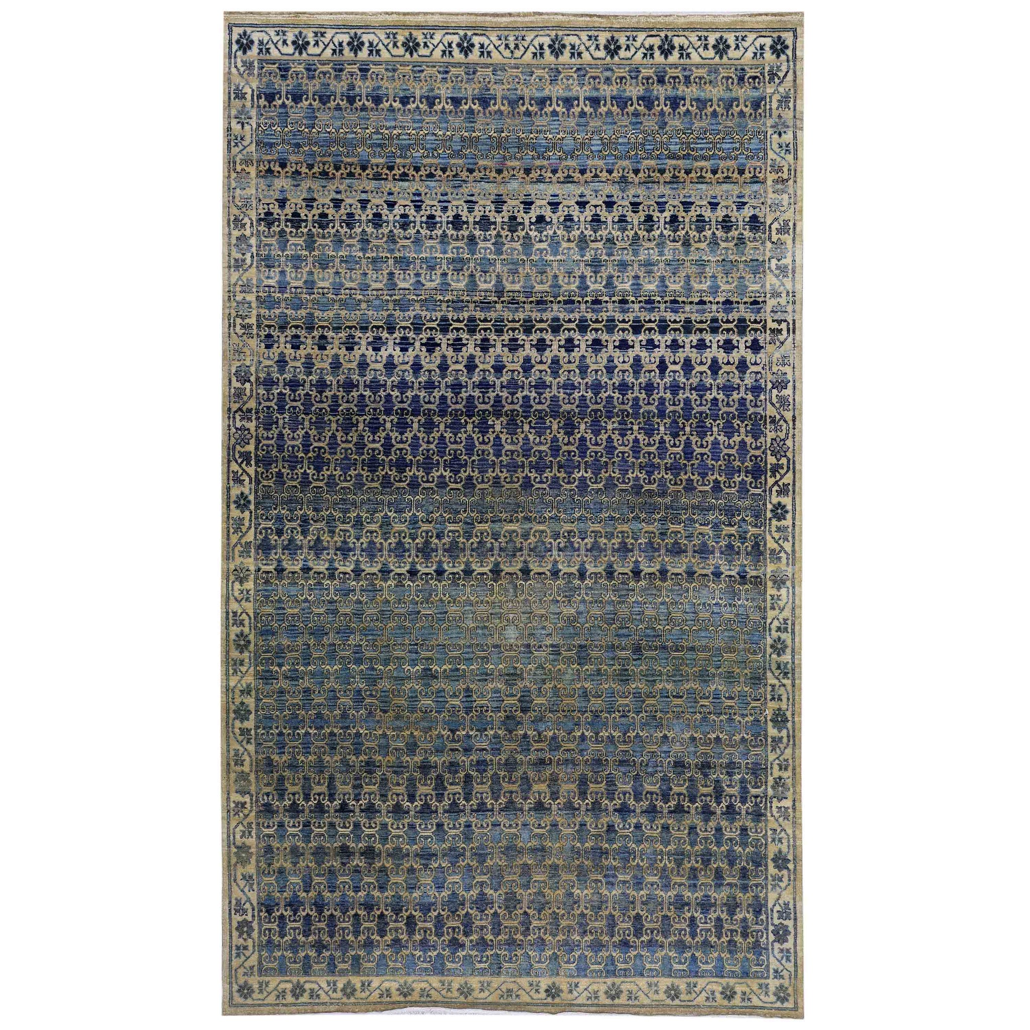 Transitional Silk Navy Handknotted Rug