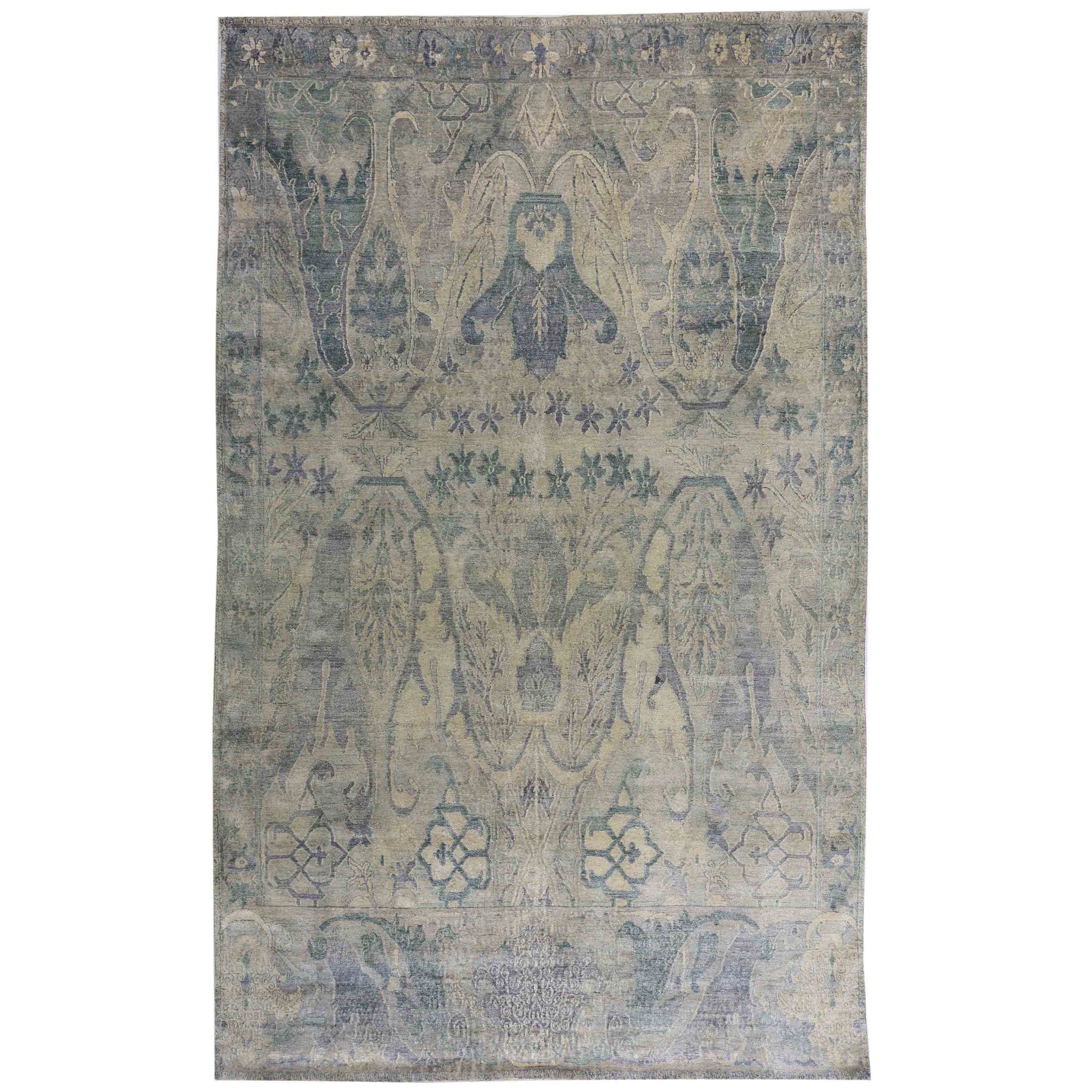 Transitional Wool & Silk Gray Handknotted Rug