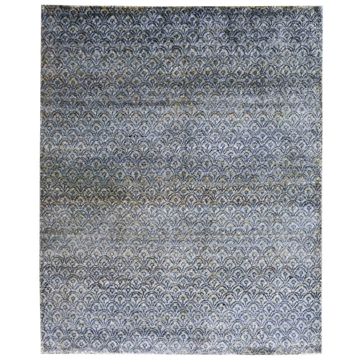 Transtional Silk Blue Handknotted Rug