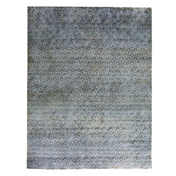 Transtional Silk Blue Handknotted Rug