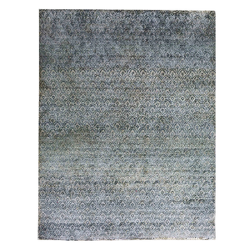 Transtional Silk Blue Handknotted Rug