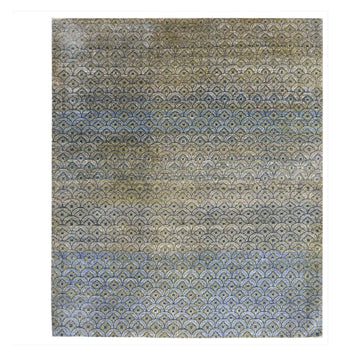 Transtional Silk & Wool Grey Handknotted Rug