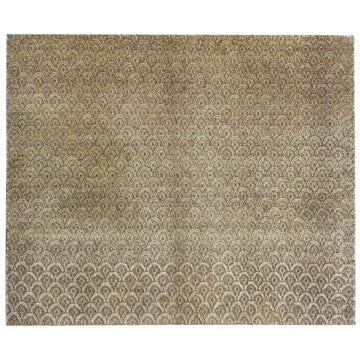 Transtional Silk & Wool Beige Handknotted Rug