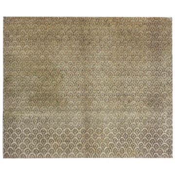 Transtional Silk & Wool Beige Handknotted Rug
