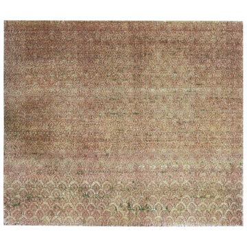 Transtional Silk & Wool Beige Handknotted Rug