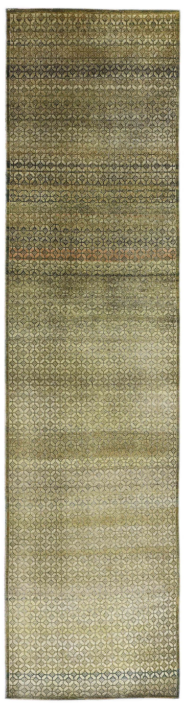 Transitional Silk & Wool Green Handknotted Rug