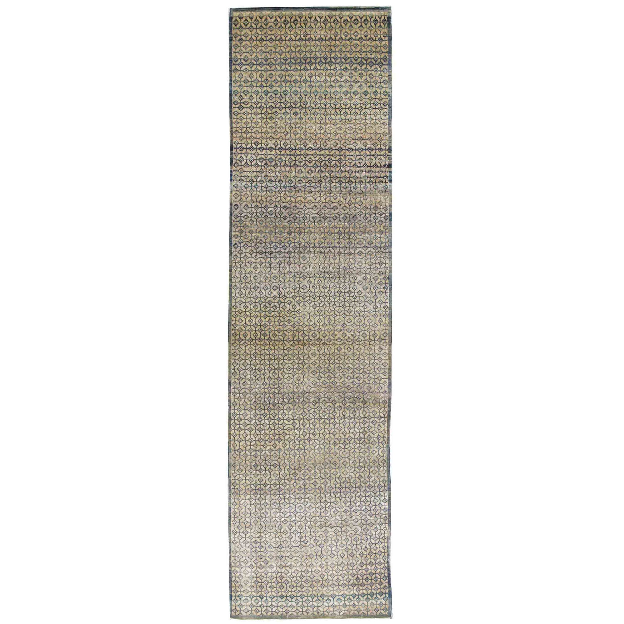 Transitional Silk & Wool Beige Handknotted Rug